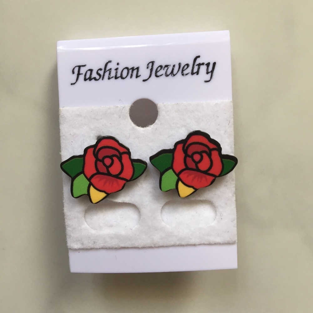 Trendy Rose Stud Earrings 1cm*0.5cm women Girl - Picture 2 of 6